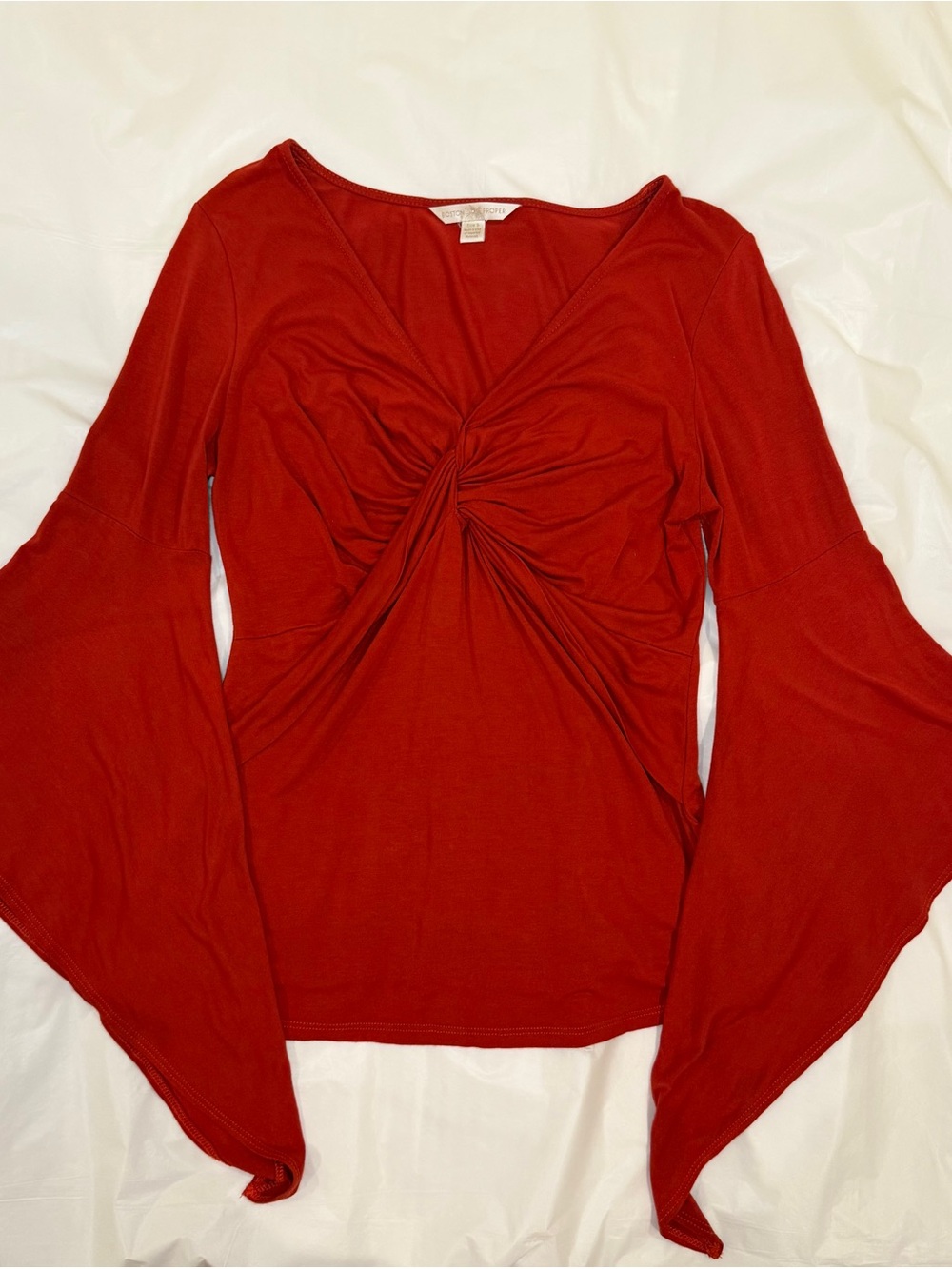 Boston Proper Red Twist-Front Long Bell Sleeve Top Size Small